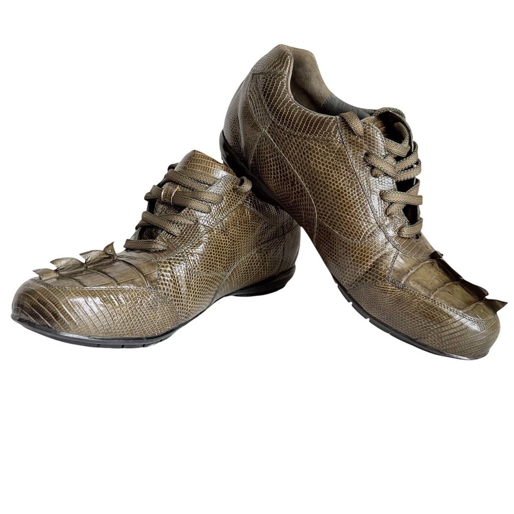 Belvedere Genuine Lizard & Hornback Crocodile Leather Sneakers Men 9 Made Mexico